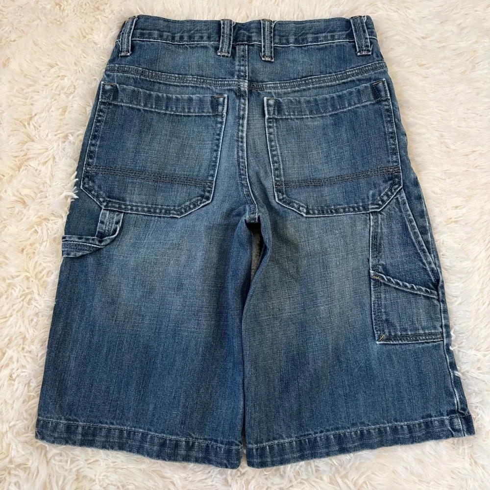 Old Navy Denim Carpenter Shorts Boys 16 Medium Wash Blue Utility Jeans 27 Waist